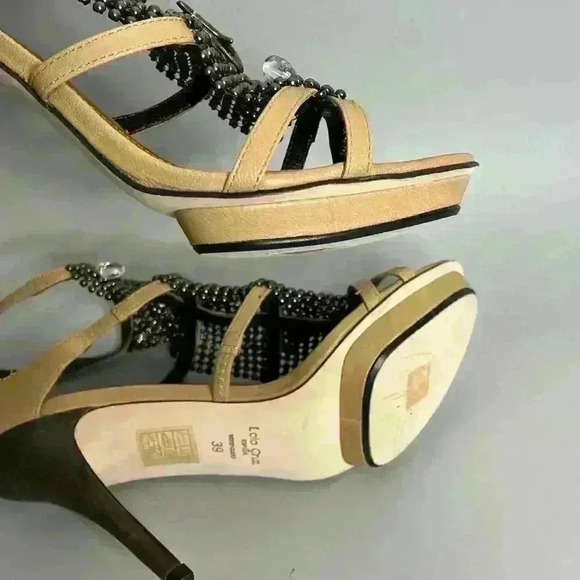 Lola Cruz Beaded Embellished Strappy High Heel Sandals Tan EU 39 - Picture 3 of 13